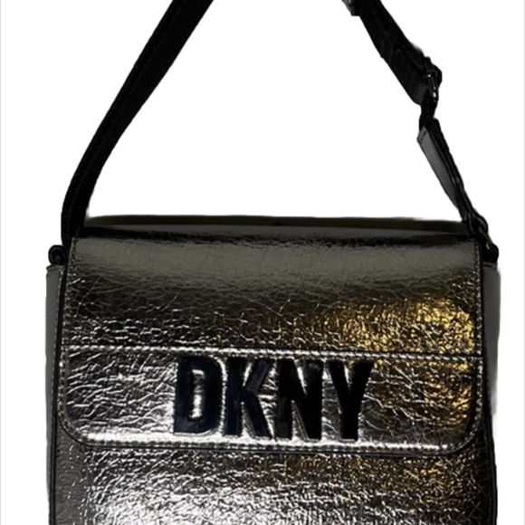 DKNY Imina Flap Crossbody Bag Crinkle Metallic NWOT MSRP $168 - Picture 2 of 8